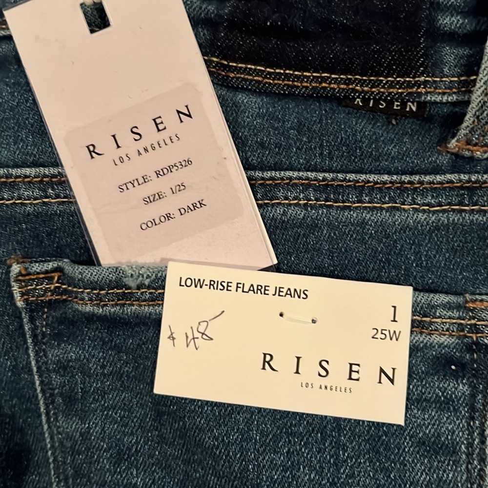 🤑 RISEN Low Rise Dark Wash Distressed Flare Jeans * MOST POPULAR * - Picture 6 of 7